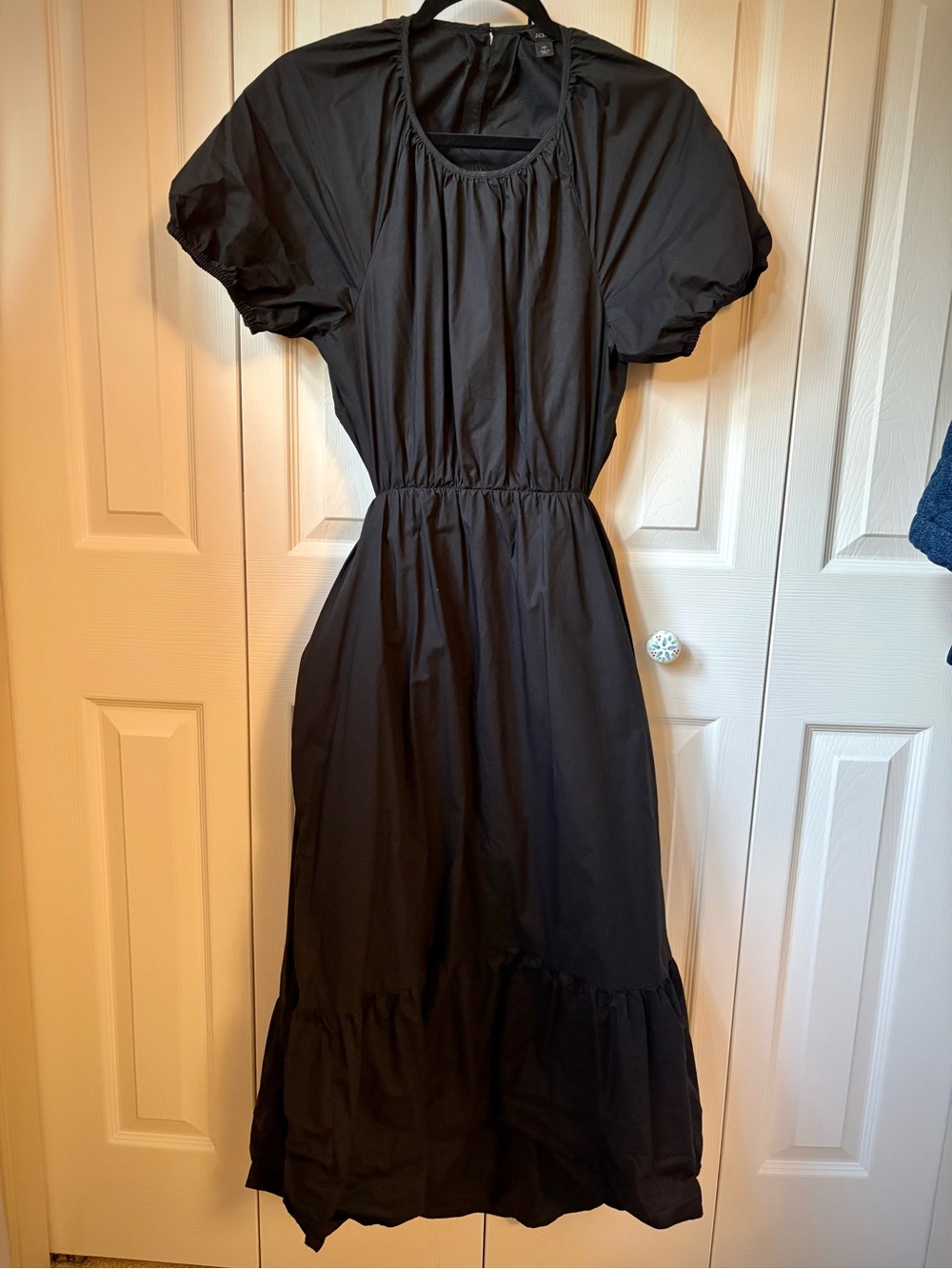 J.Crew Black Puff-Sleeve, side cut out Midi Dress - 100% cotton